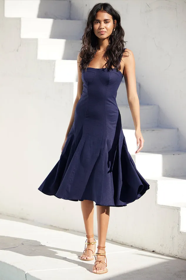 Misa Los Angeles Cherish Dress Navy Linen Women Dresses