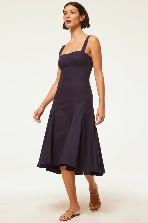 Misa Los Angeles Cherish Dress Navy Linen Women Dresses