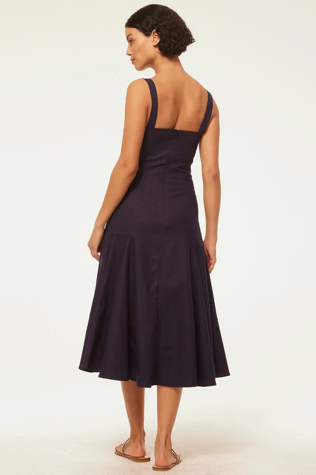 Misa Los Angeles Cherish Dress Navy Linen Women Dresses