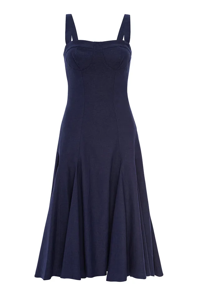Misa Los Angeles Cherish Dress Navy Linen Women Dresses