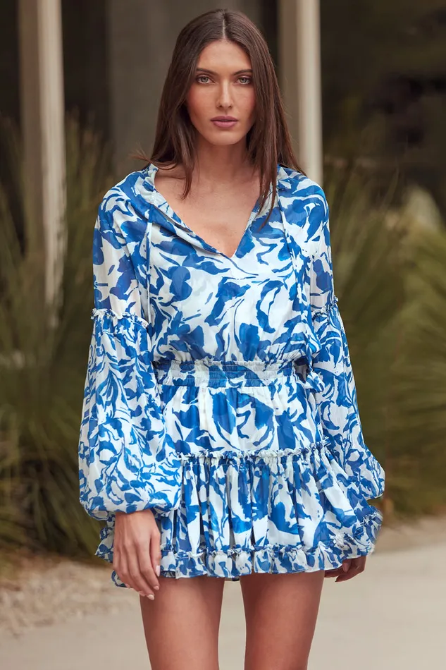 Misa Los Angeles Elisabetta Dress Blue Watercolor Mix Women Dresses