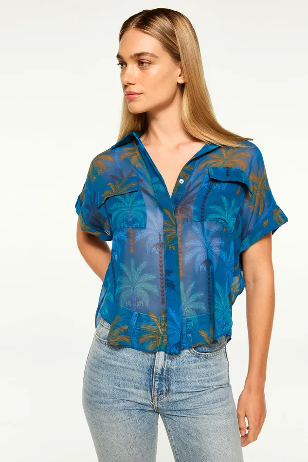 Misa Los Angeles Erin Top Cobalt Palms Chiffon Women Tops