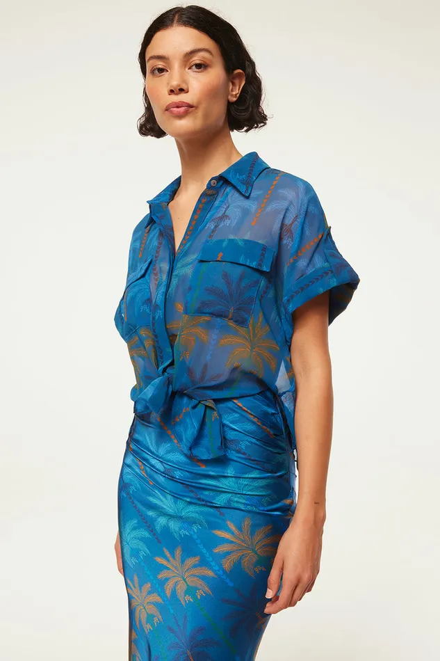 Misa Los Angeles Erin Top Cobalt Palms Chiffon Women Tops