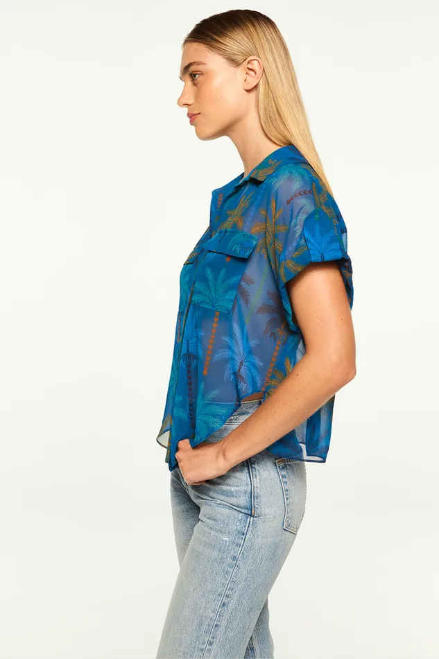 Misa Los Angeles Erin Top Cobalt Palms Chiffon Women Tops