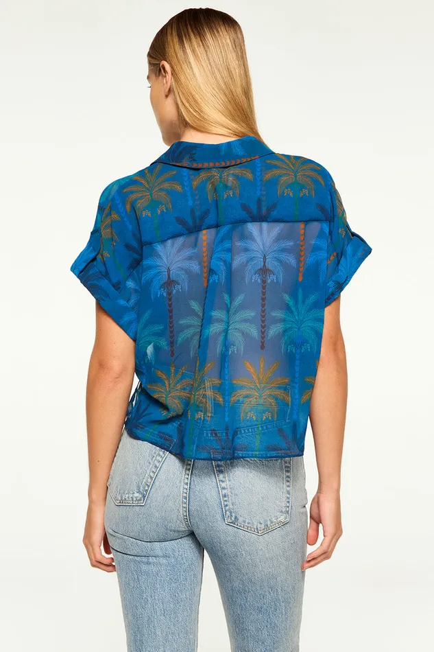 Misa Los Angeles Erin Top Cobalt Palms Chiffon Women Tops