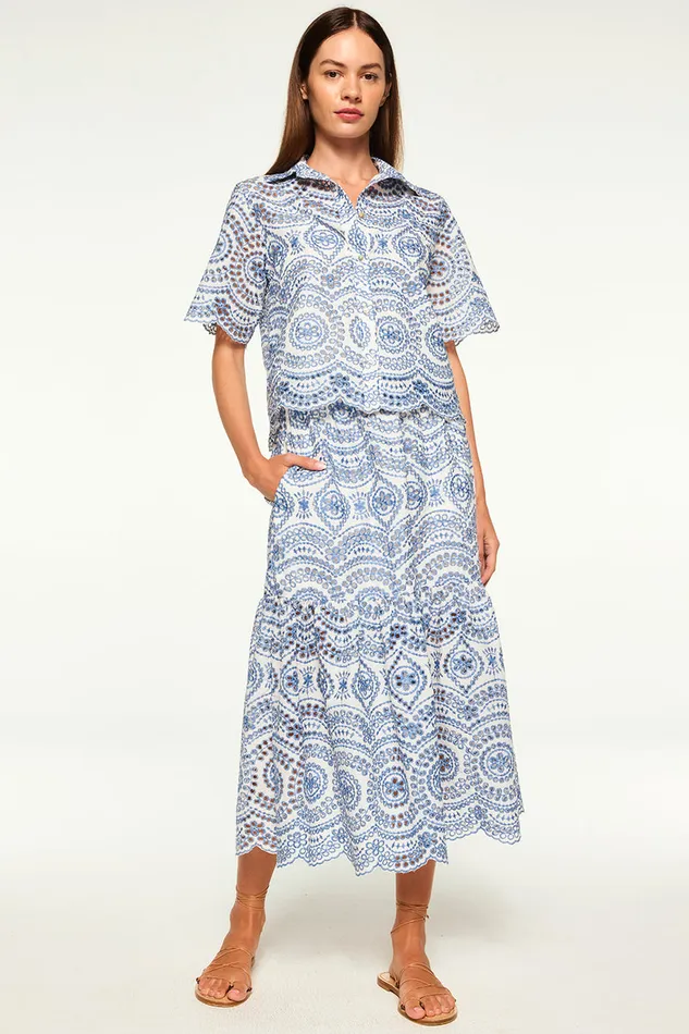 Misa Los Angeles Itzel Skirt Blue Embroidered Eyelet Women Matching Sets