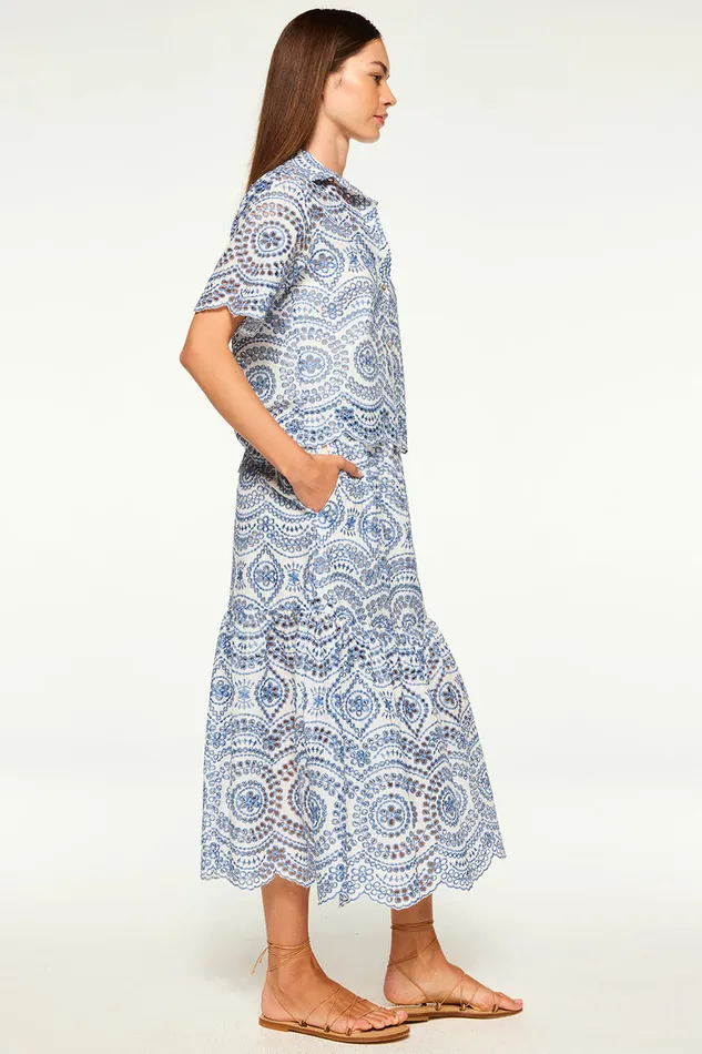 Misa Los Angeles Itzel Skirt Blue Embroidered Eyelet Women Matching Sets