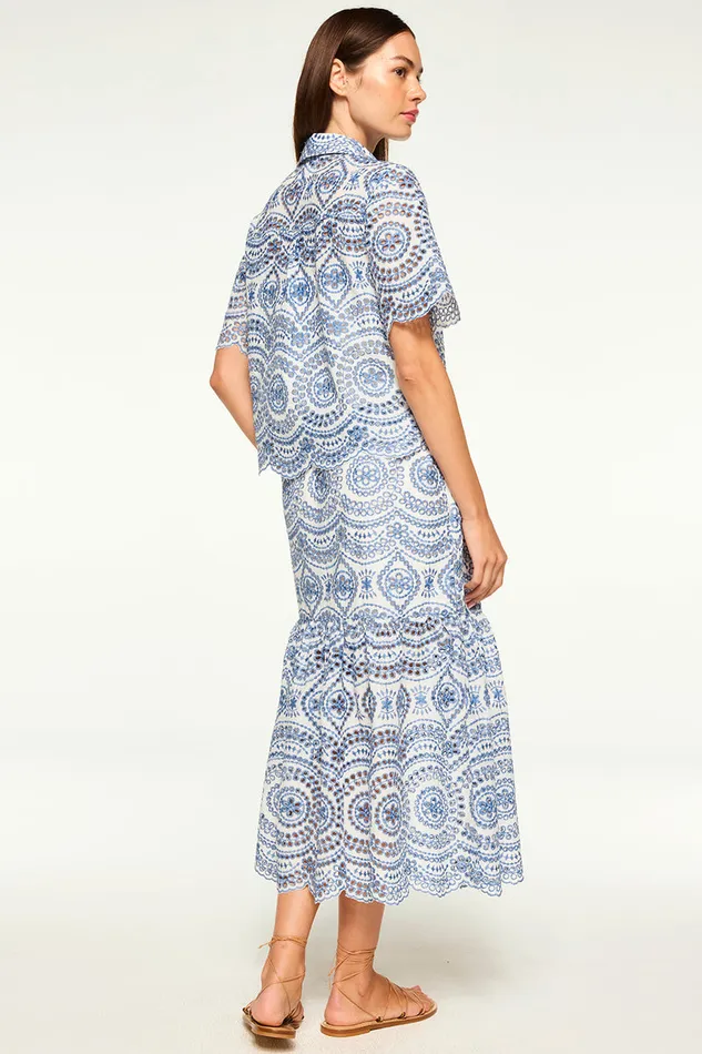 Misa Los Angeles Itzel Skirt Blue Embroidered Eyelet Women Matching Sets