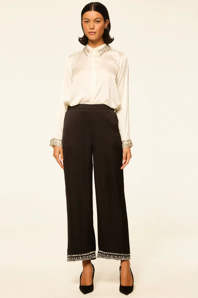 Misa Los Angeles Leia Pant Black Satin Women Matching Sets