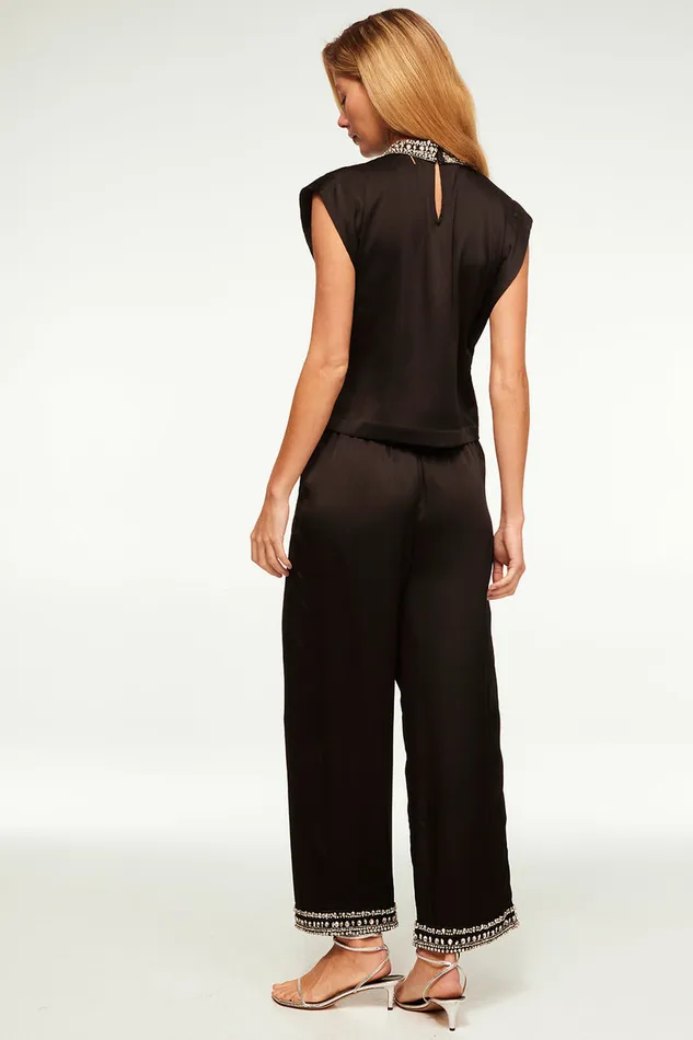 Misa Los Angeles Leia Pant Black Satin Women Matching Sets