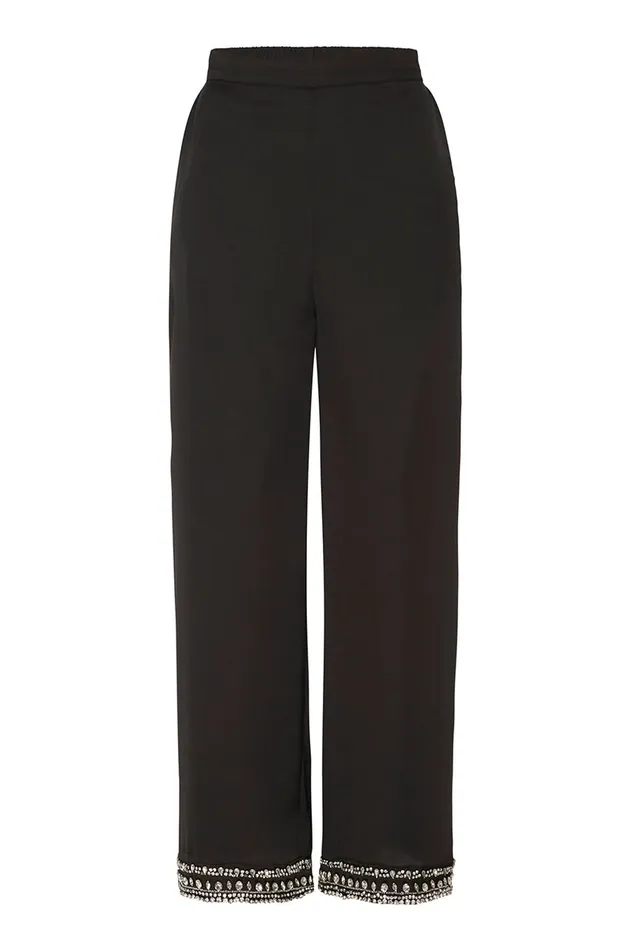 Misa Los Angeles Leia Pant Black Satin Women Matching Sets
