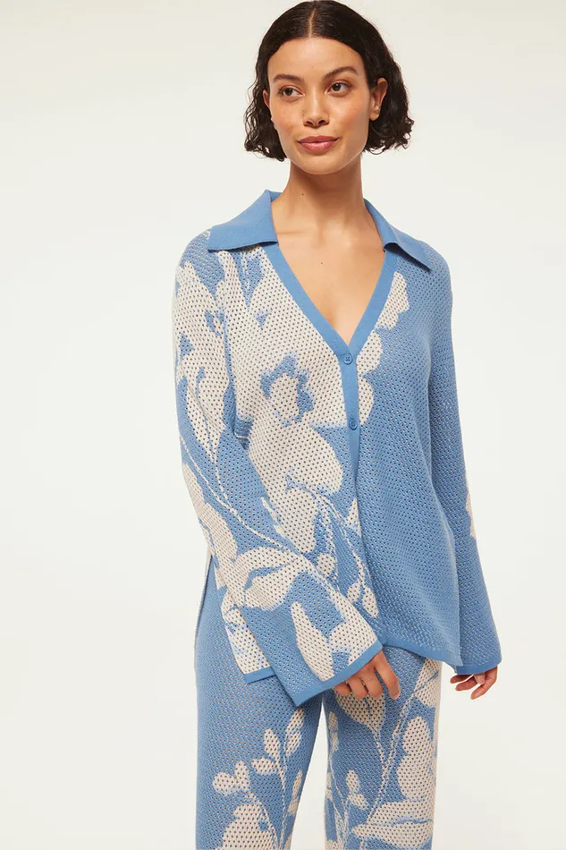 Misa Los Angeles Lorca Top Blue Hibiscus Flora Women Matching Sets