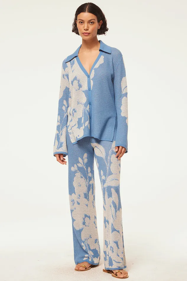 Misa Los Angeles Lorca Top Blue Hibiscus Flora Women Matching Sets