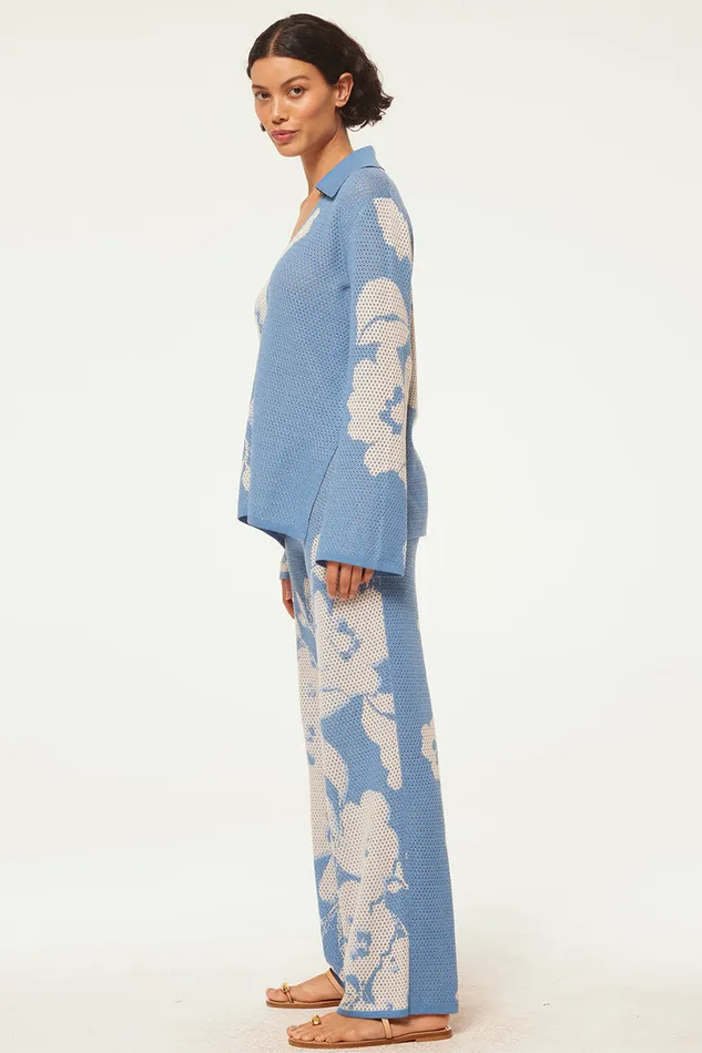 Misa Los Angeles Lorca Top Blue Hibiscus Flora Women Matching Sets
