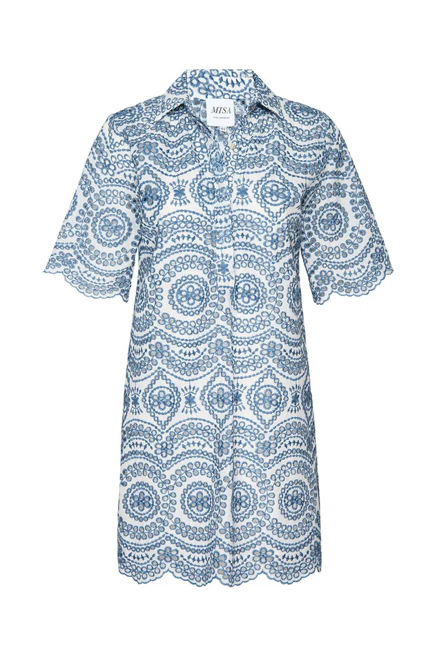 Misa Los Angeles Lucia Dress Blue Embroidered Eyelet Women Dresses