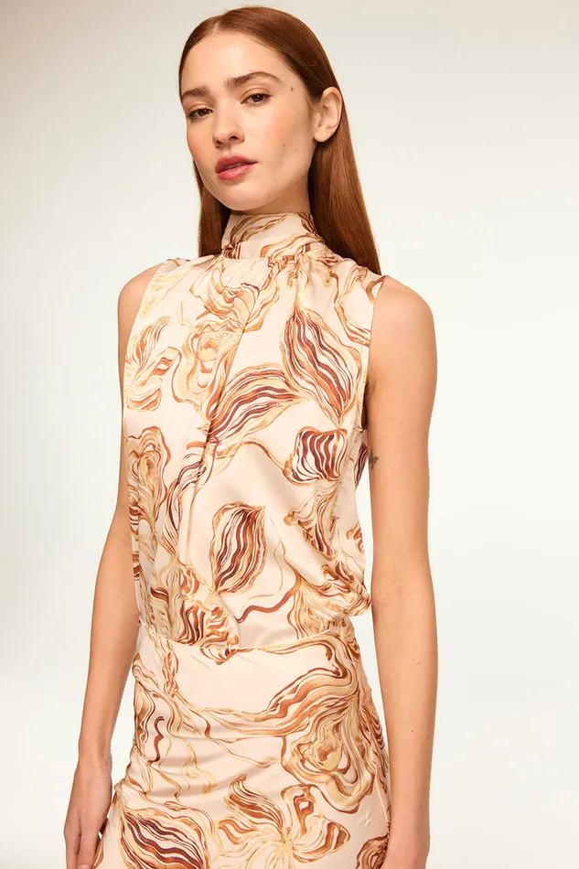 Misa Los Angeles Luka Top Golden Straw Satin Women Tops