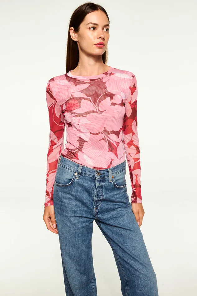 Misa Los Angeles Lula Top Flora Rosada Mesh Women Tops