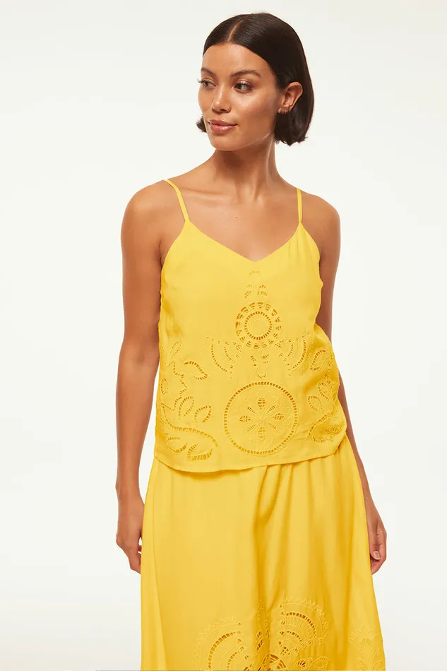 Misa Los Angeles Marcela Top Canary Eyelet Women Tops