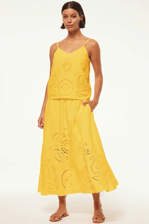 Misa Los Angeles Marcela Top Canary Eyelet Women Tops