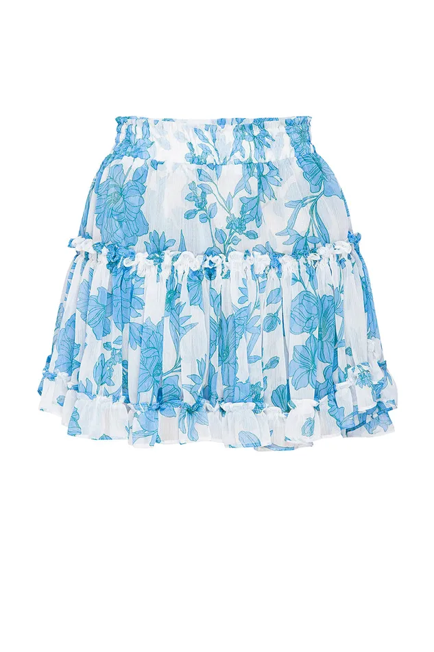Misa Los Angeles Marion Skirt Turquoise Flora Chiffon Women Matching Sets