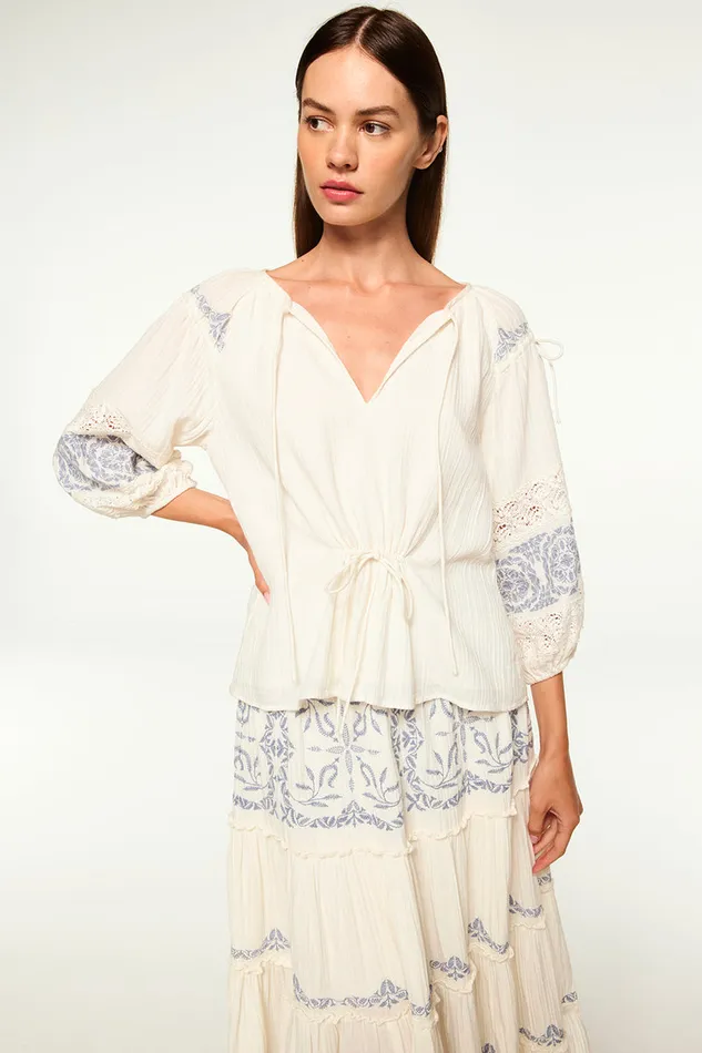 Misa Los Angeles Micah Top Ivory Embroidery Women Tops