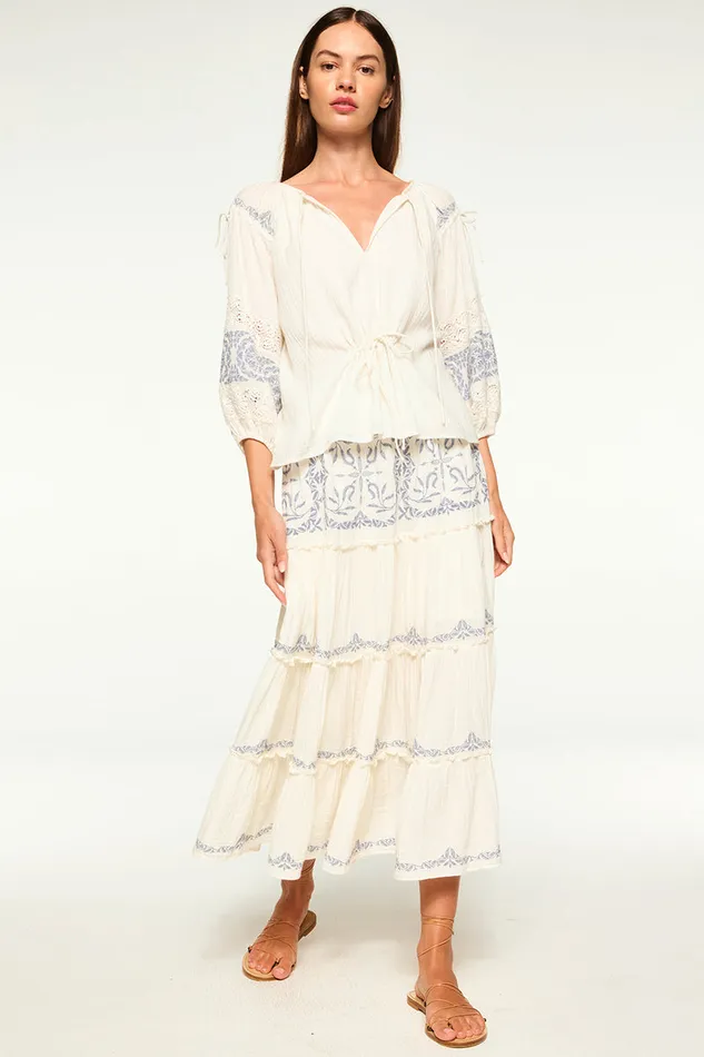 Misa Los Angeles Micah Top Ivory Embroidery Women Tops