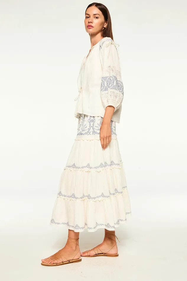 Misa Los Angeles Micah Top Ivory Embroidery Women Tops