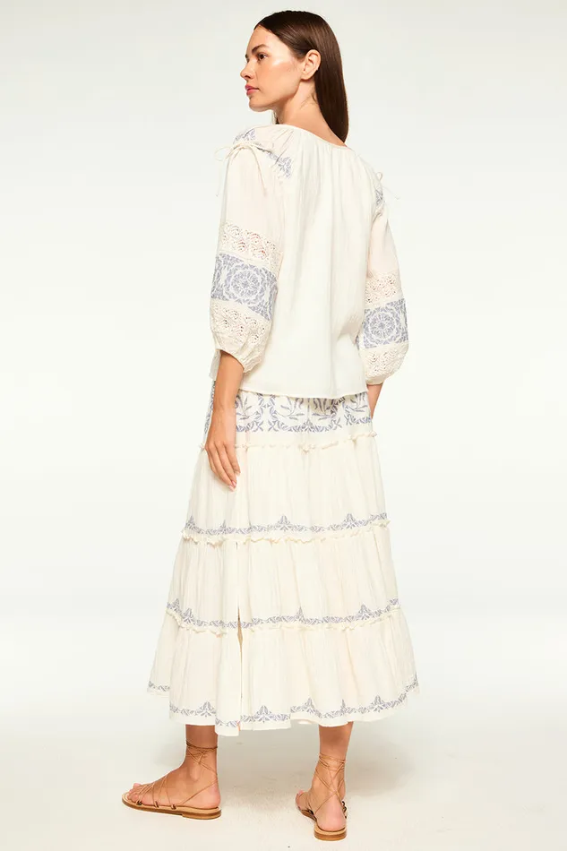 Misa Los Angeles Micah Top Ivory Embroidery Women Tops