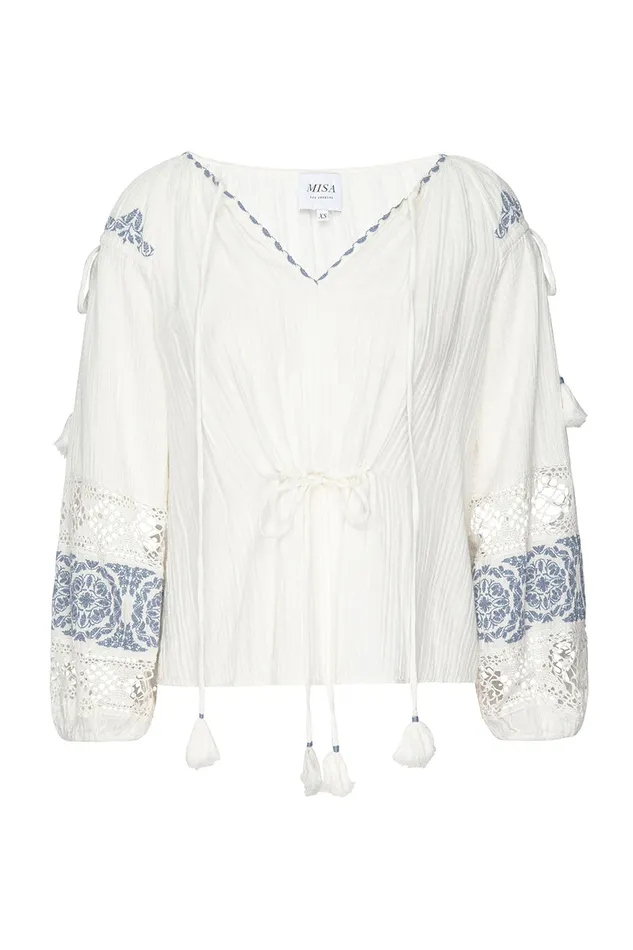 Misa Los Angeles Micah Top Ivory Embroidery Women Tops