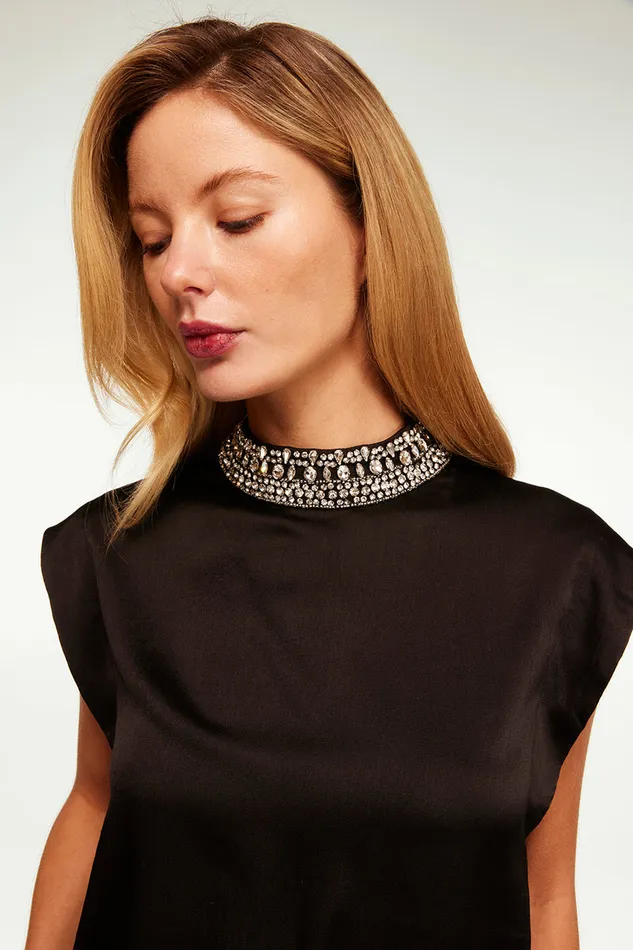 Misa Los Angeles Riley Top Black Satin Women Matching Sets