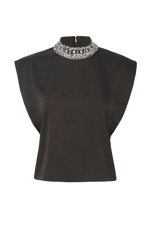 Misa Los Angeles Riley Top Black Satin Women Matching Sets