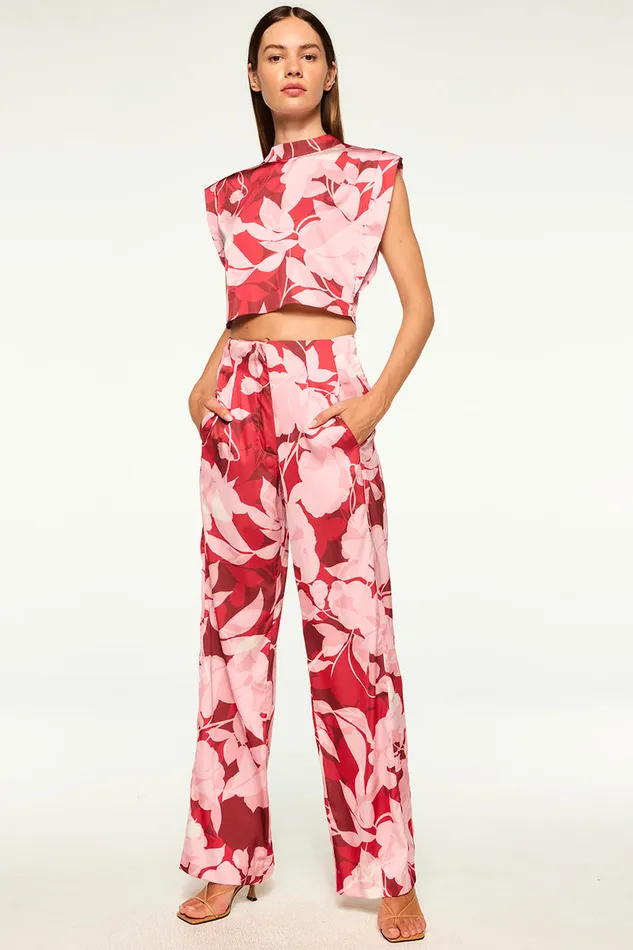Misa Los Angeles Rita Pant Flora Rosada Satin Women Matching Sets