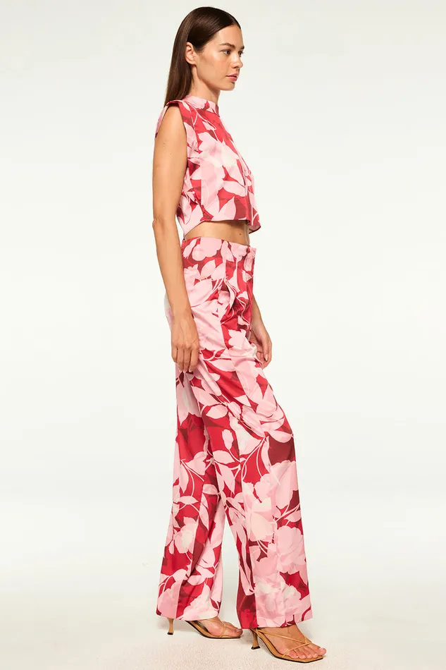 Misa Los Angeles Rita Pant Flora Rosada Satin Women Matching Sets