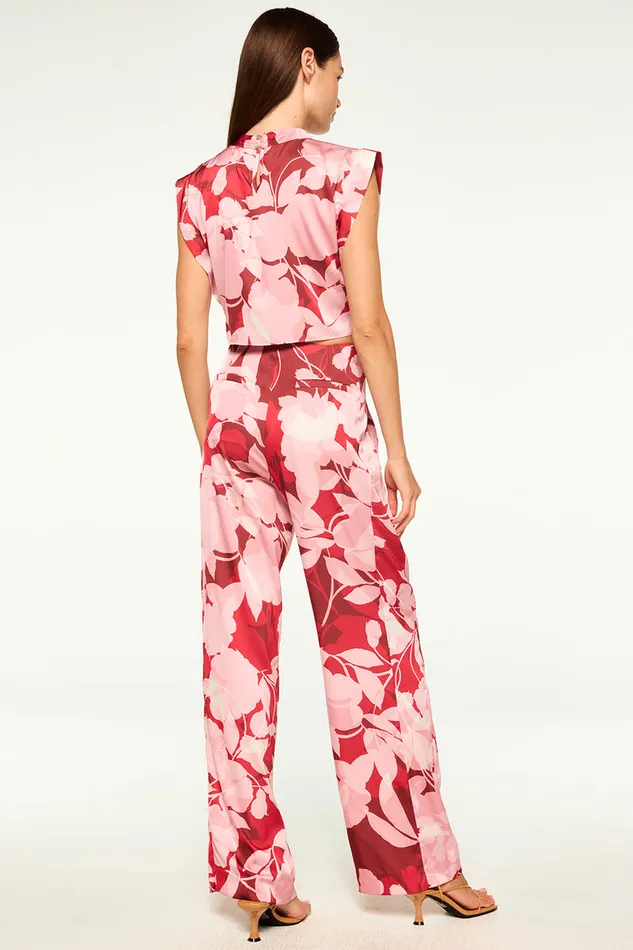 Misa Los Angeles Rita Pant Flora Rosada Satin Women Matching Sets