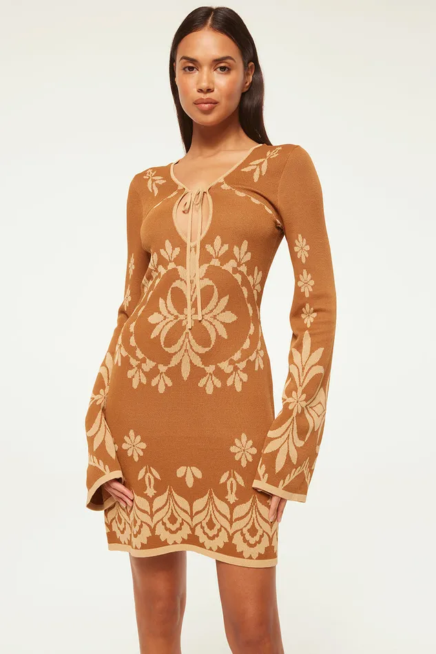 Misa Los Angeles Sahar Dress Brown Flora Santiago Women Dresses