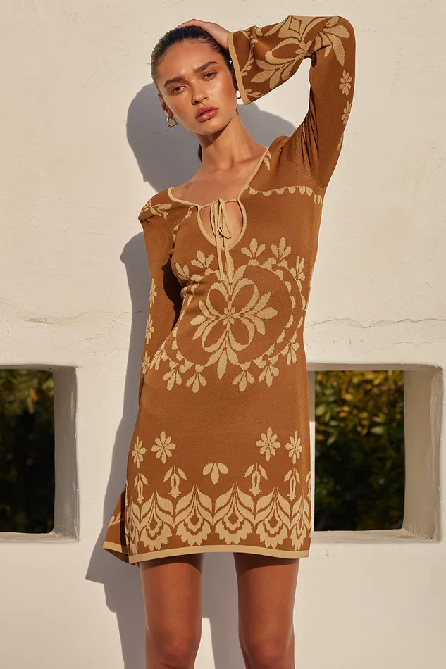 Misa Los Angeles Sahar Dress Brown Flora Santiago Women Dresses