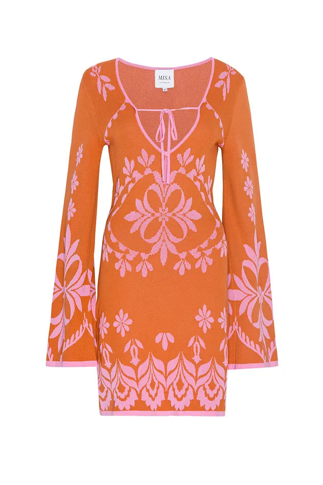 Misa Los Angeles Sahar Dress Pink Flora Santiago Women Knits