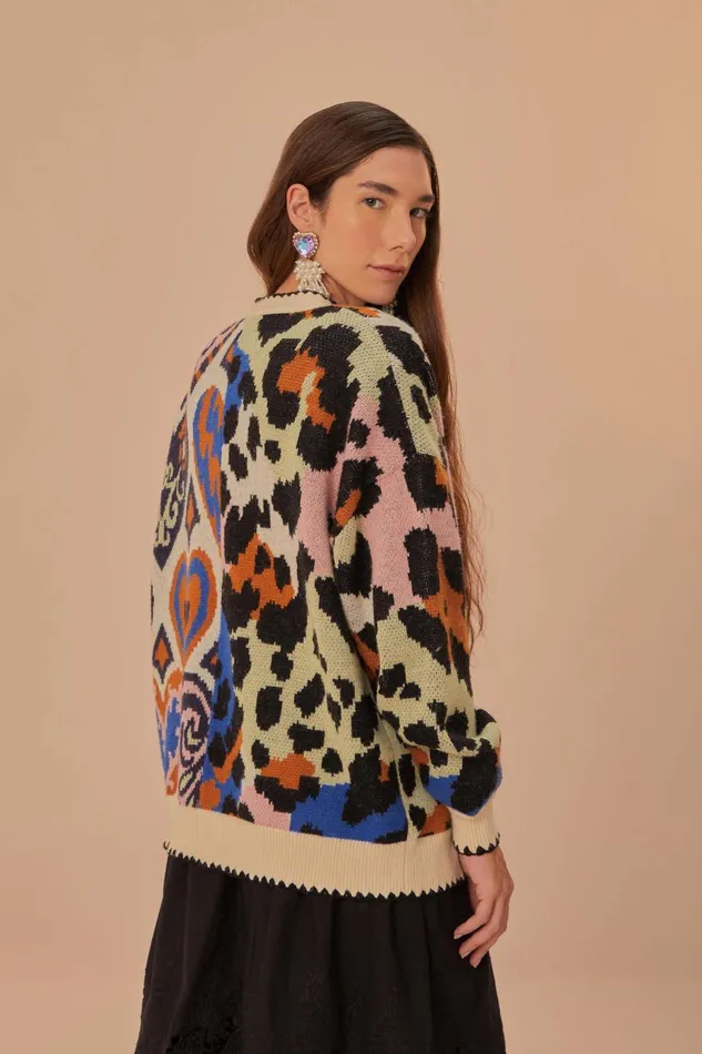 Mixed Ikat Hearts Knit Cardigan Women Farm Rio Cardigans