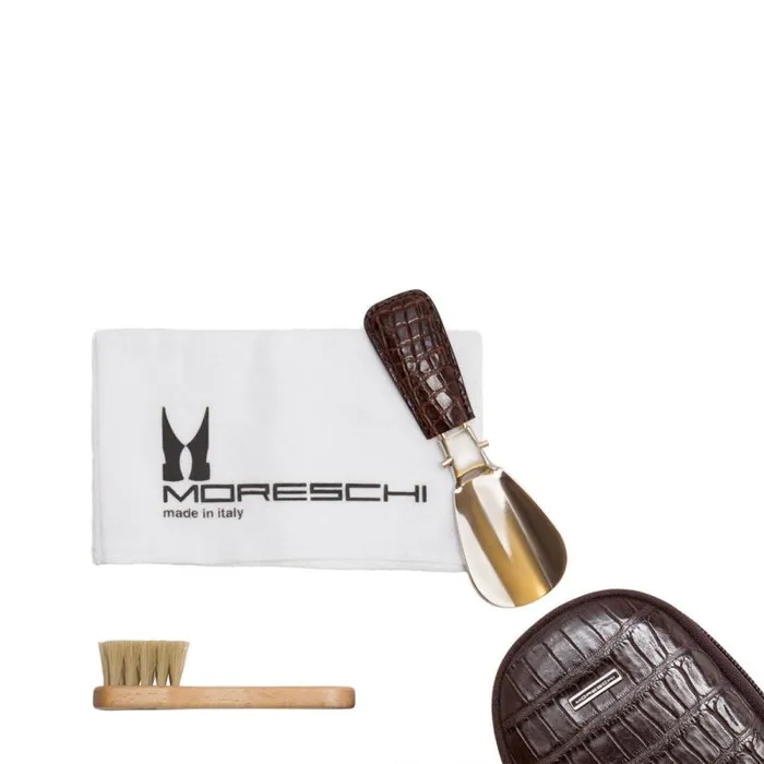 Moreschi Shoe Care Dark Brown Crocodile Skin Shoe Care Travel Pouch 8211 Men
