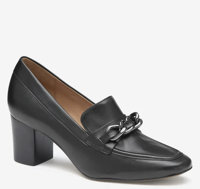 Mules and Loafers Women Johnston and Murphy Eleanor Chain Loafer Black Calfskin