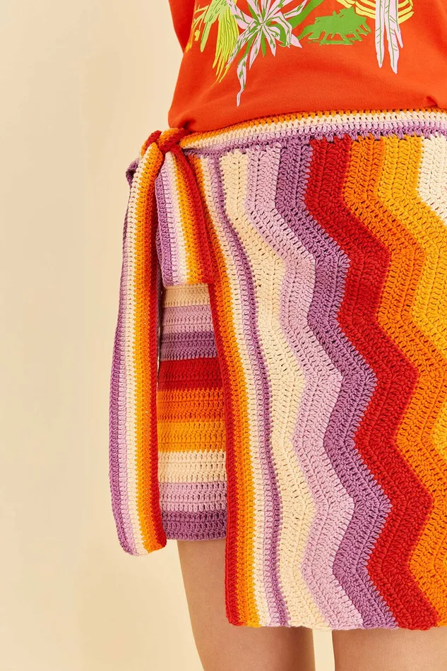 Multi Stripes Crochet Wrap Mini Skirt Women Farm Rio Skirts