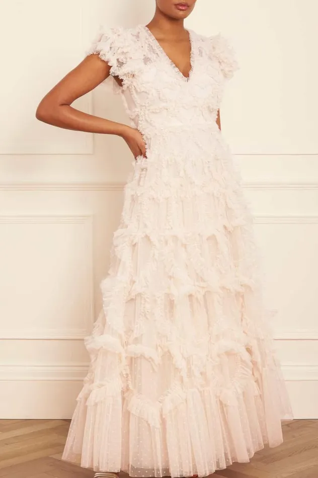 Needle and Thread Dresses Amorette VNeck Gown Champagne 8211 Women