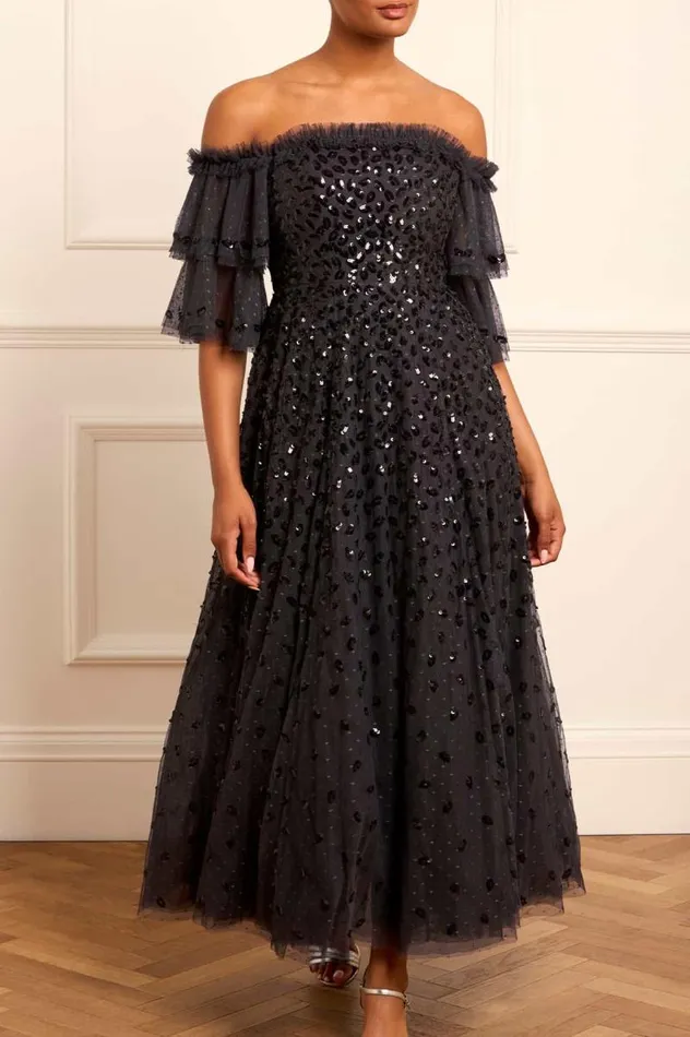 Needle and Thread Dresses Autumn Leaves OffShoulder Ankle Gown Black 8211 Women