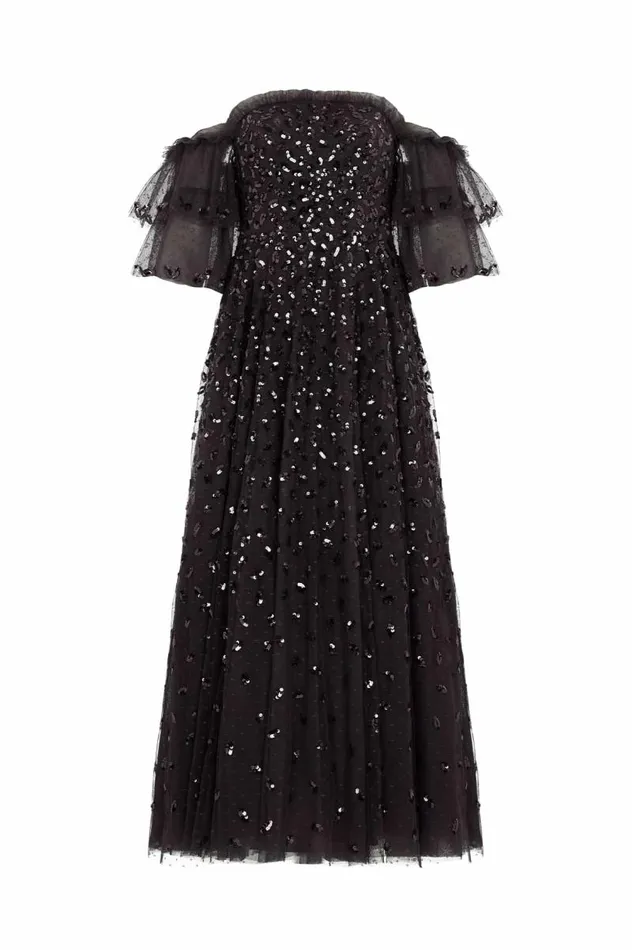 Needle and Thread Dresses Autumn Leaves OffShoulder Ankle Gown Black 8211 Women