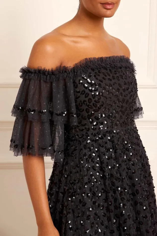 Needle and Thread Dresses Autumn Leaves OffShoulder Ankle Gown Black 8211 Women