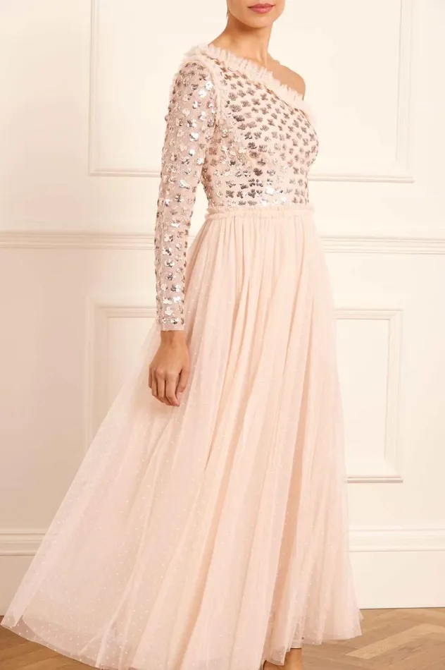 Needle and Thread Dresses Glisten Bodice OneShoulder Ankle Gown Beige 8211 Women