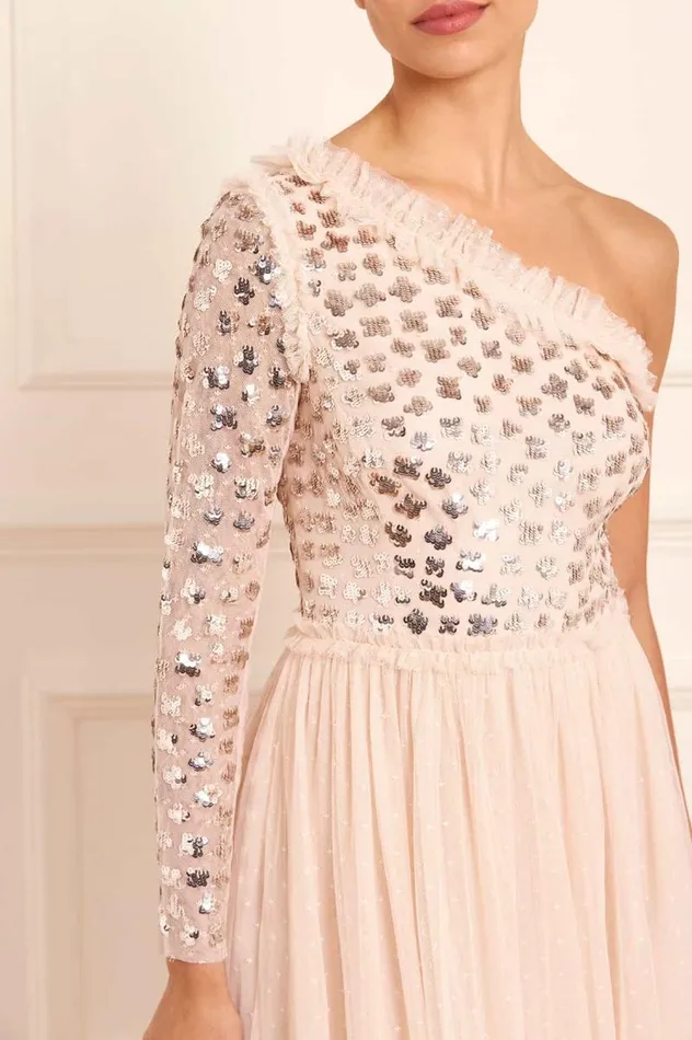 Needle and Thread Dresses Glisten Bodice OneShoulder Ankle Gown Beige 8211 Women