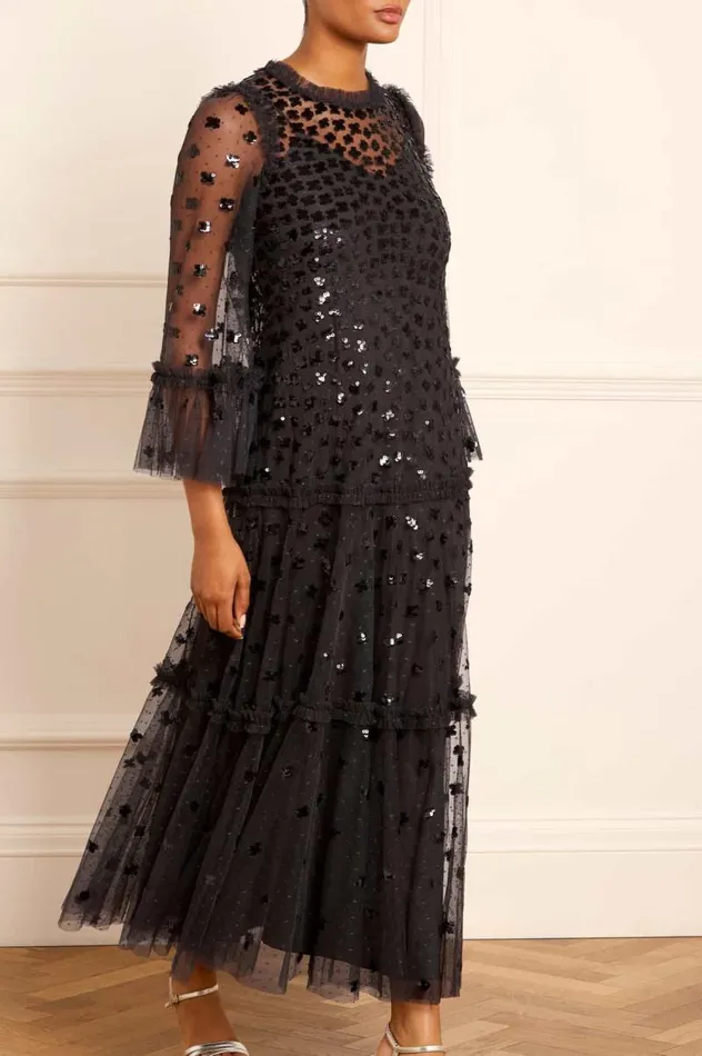 Needle and Thread Dresses Glisten Tiered Ankle Gown Black 8211 Women