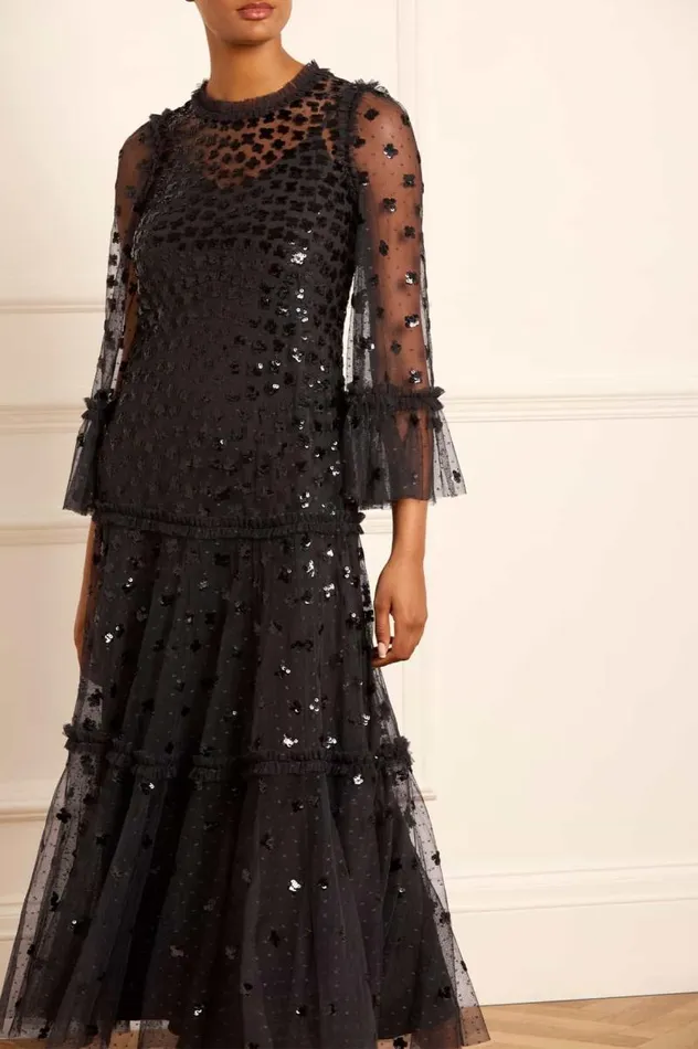 Needle and Thread Dresses Glisten Tiered Ankle Gown Black 8211 Women