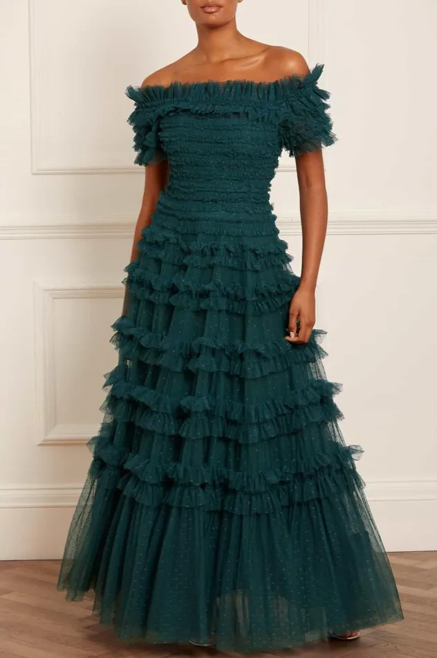 Needle and Thread Dresses Lisette Ruffle Off Shoulder Gown Green 8211 Women